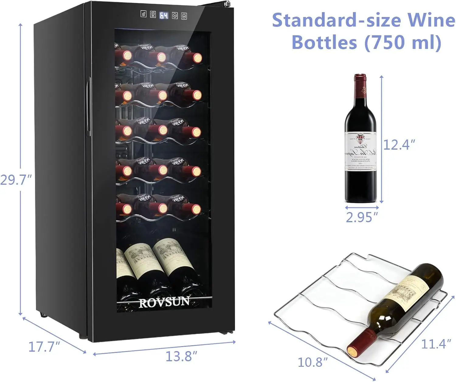 18 Bottle Wine Fridge, Freestanding Compressor Wine Cooler Refrigerator, Beverage Wine Chiller with Digital Temperature Control 6