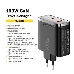 Essager 100W GaN USB - C Charger with Digital Display & Fast Charging Capability - 100W EU Black A 2C