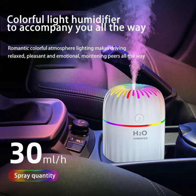 1 humidificateur 300 ml, humidificateur pour mini voiture, diffuseur d' arômes, lumière d'ambiance colorée, maison