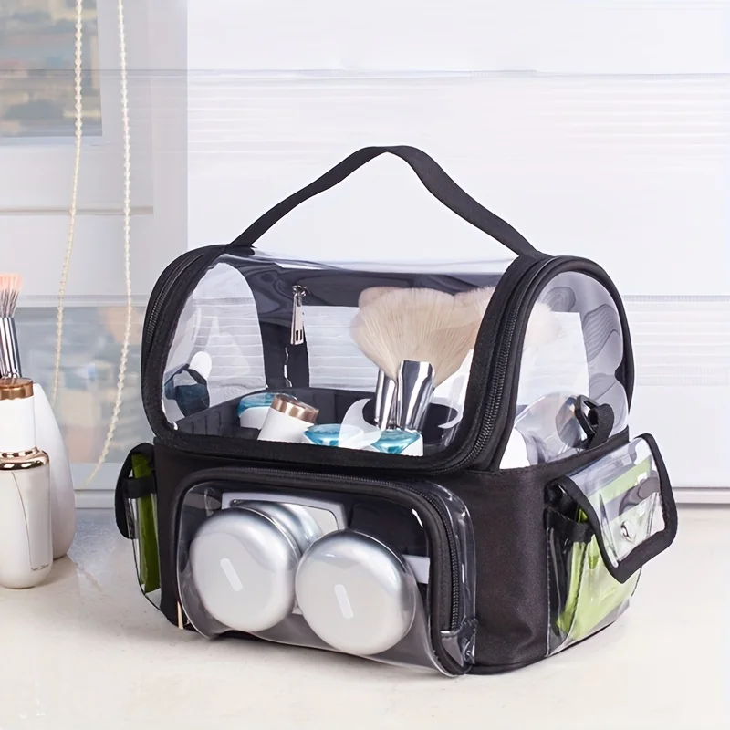 Professional Makeup Brush Holder - Large Clear Waterproof Cosmetic Organizer Bag with Adjustable Strap and Dividers for Easy Acc 2
