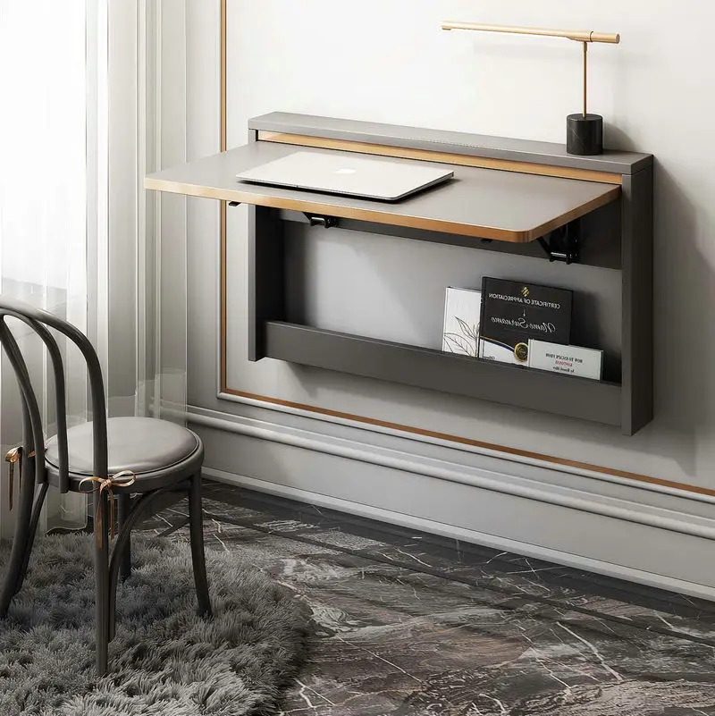 Modern invisible wall-mounted solid wood study desk, wall-mounted computer desk, reversible desk, foldable writing desk