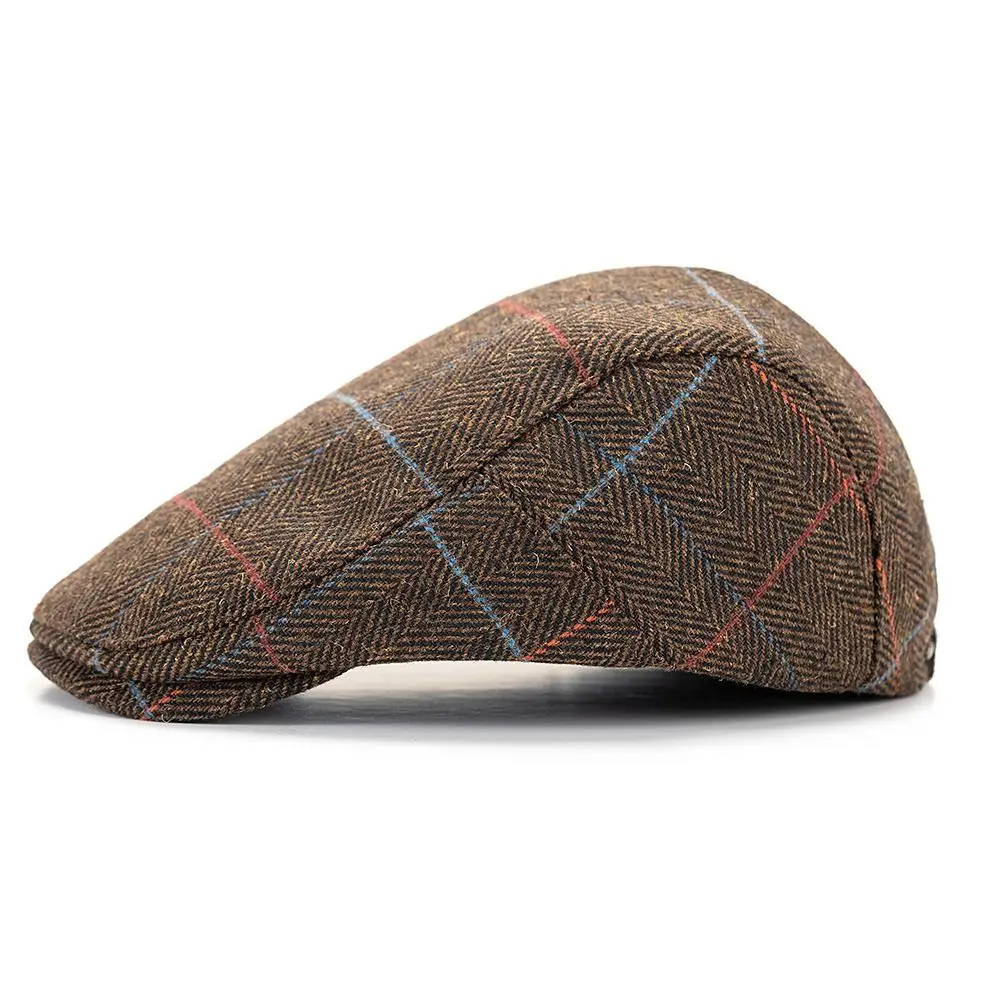 Vintage Wollmischung Herren-Baskenmütze Verstellbare Größe Gestreiftes Design Golf-Flachmütze Elegante Klassische Warme Gatsby-Mütze für Freizeitkleidung – Detail 6