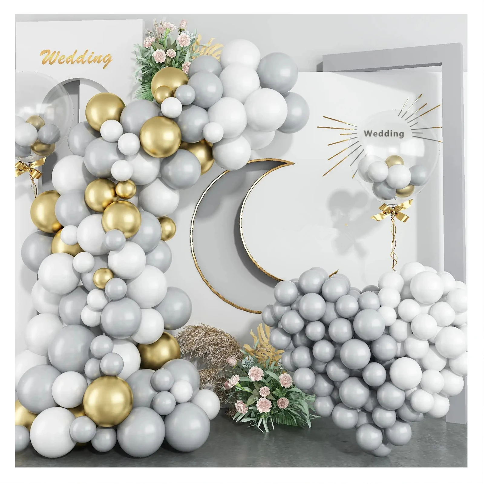 

78pcs Grey Gold White Latex Party Balloon Garland Arch Kit Birthday Decoration Wedding Baby Shower Decoration Party Supplies