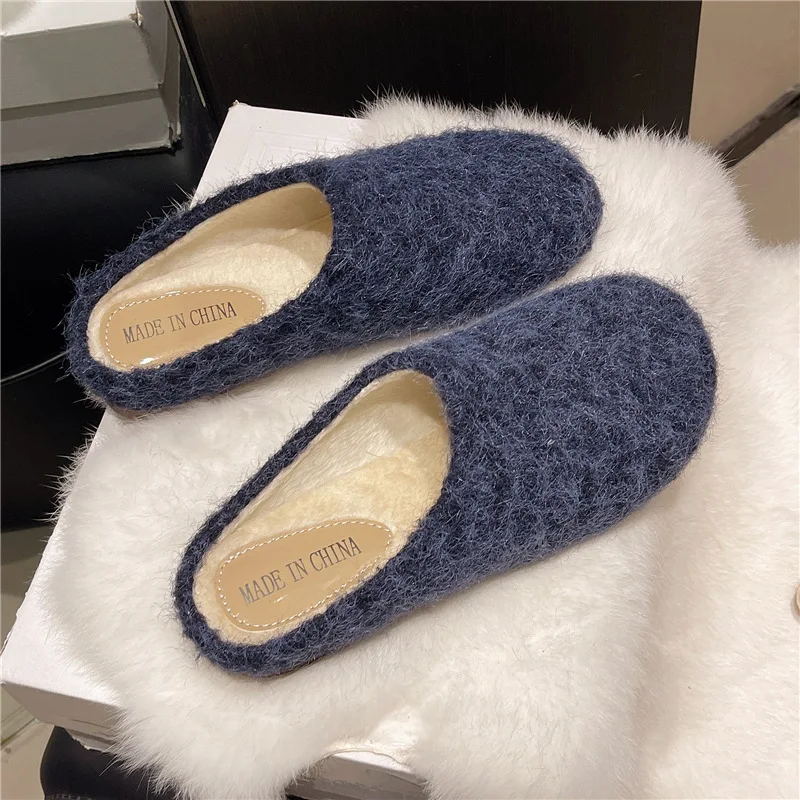 2025 Winter Women Warm Cotton House Slippers Concise Round Toe Shoes Ladies Comfort Bedroom Flats Slides Shoes