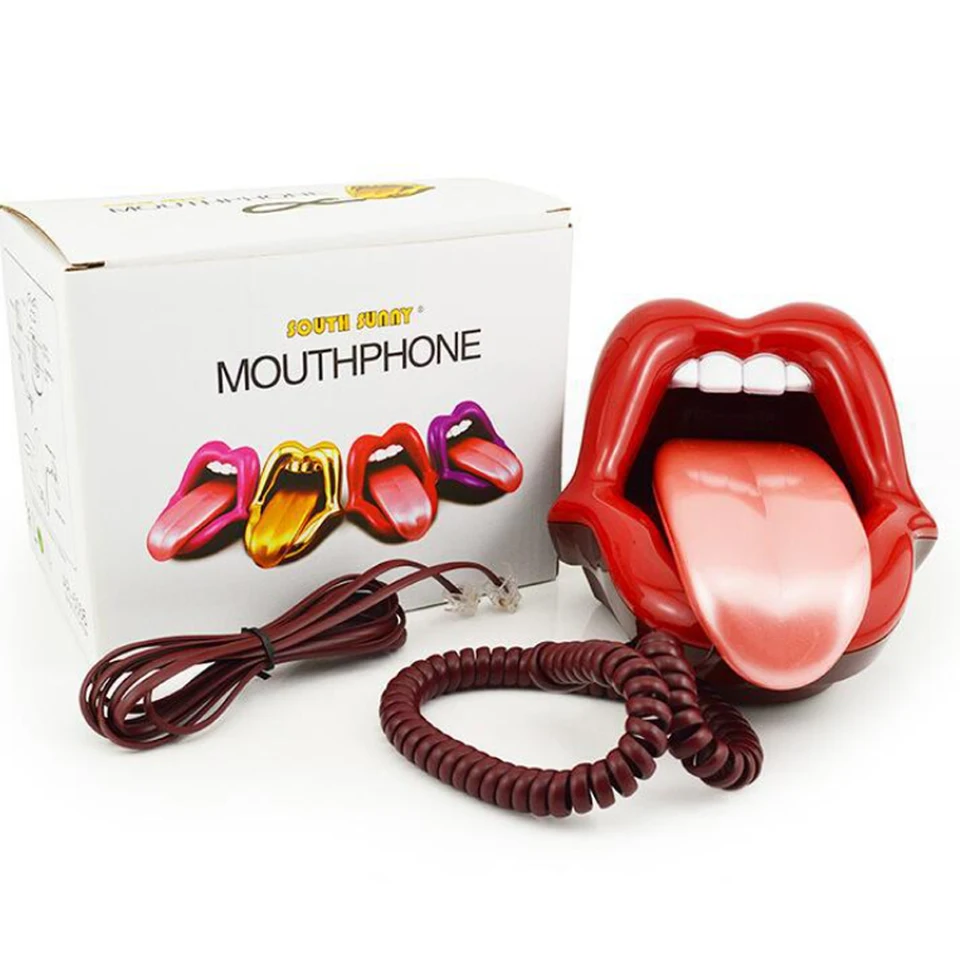VBESTLIFE Telefono con Filo, WX-3016 Telefono a Forma di Labbra a Bocca Telefono Desktop Fisso con Suono Chiaro con Funzione di memorizzazione dei Numeri per casa, Ufficio(Rosa colorato