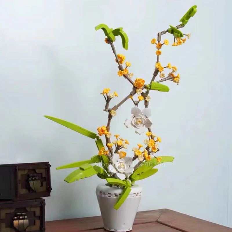 Città Immortale Fiore Fiori Osmanthus Piante In Vaso Pianta Blocchi Orchidea Mattoni Fai Da Te Moc Giocattoli Per Ragazze Regalo