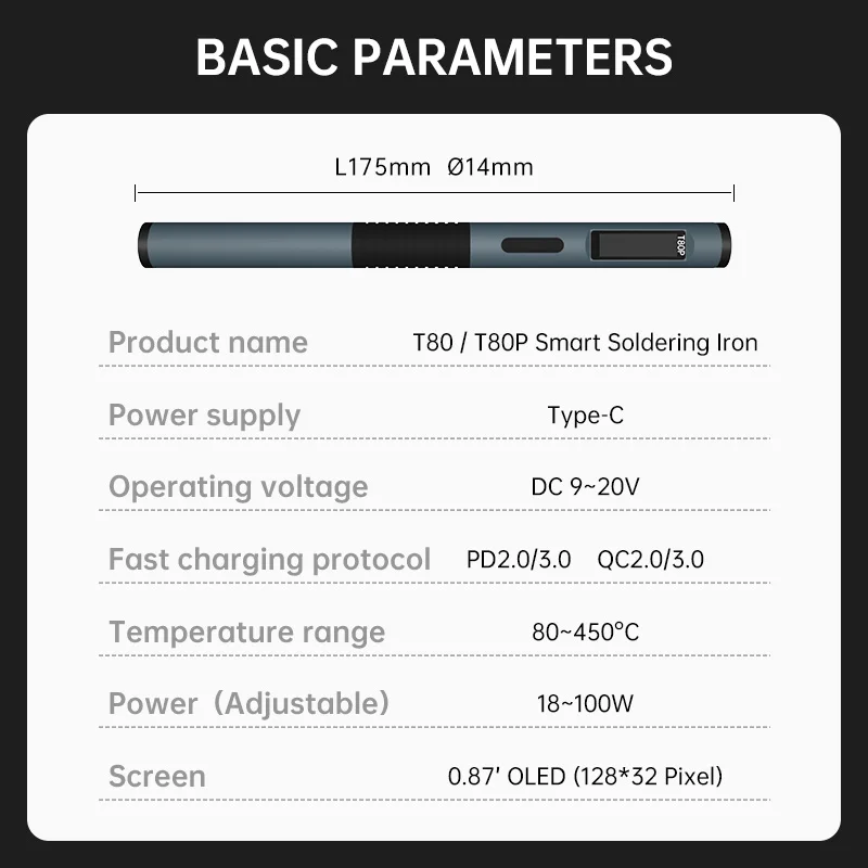 ALIENTEK T80 T80P Smart Soldering Iron PD 65W QC Adjustable Constant Temperature Portable Smart Soldering Iron Kit C245 Tools 3