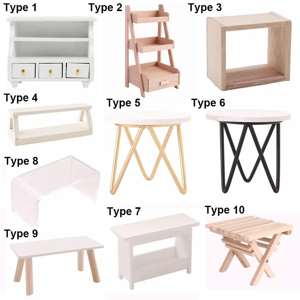 Wooden Dollhouse Furniture Miniature Teatable Set