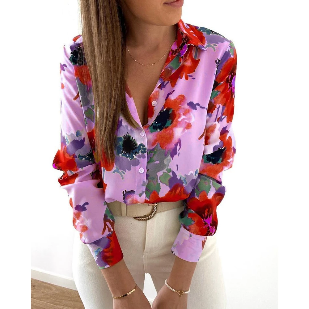 Floral Print Long Sleeve Casual Top Buttoned Design Turn-down Collar Blouse Fashion Spring Blusas Elegant Outwear Shirts Traf