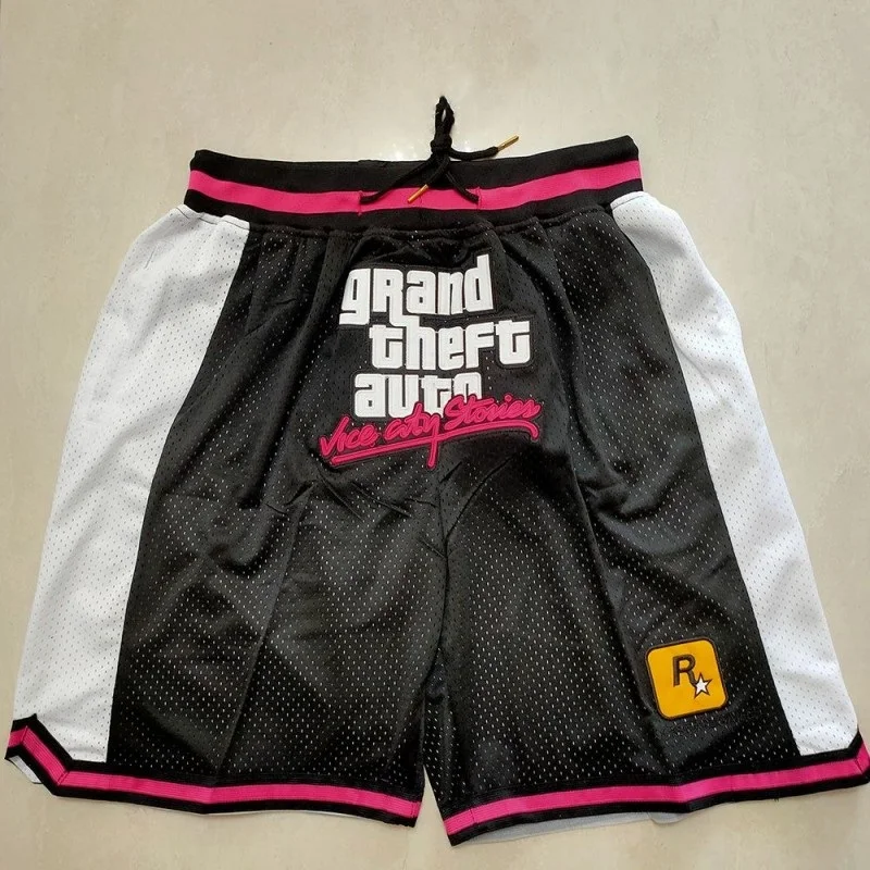 

Basketball Shorts Oversize Men GTA VICE CITY Embroidery Sewing Women Sports High Street Hip Hop Breathable Middle Beach Pants