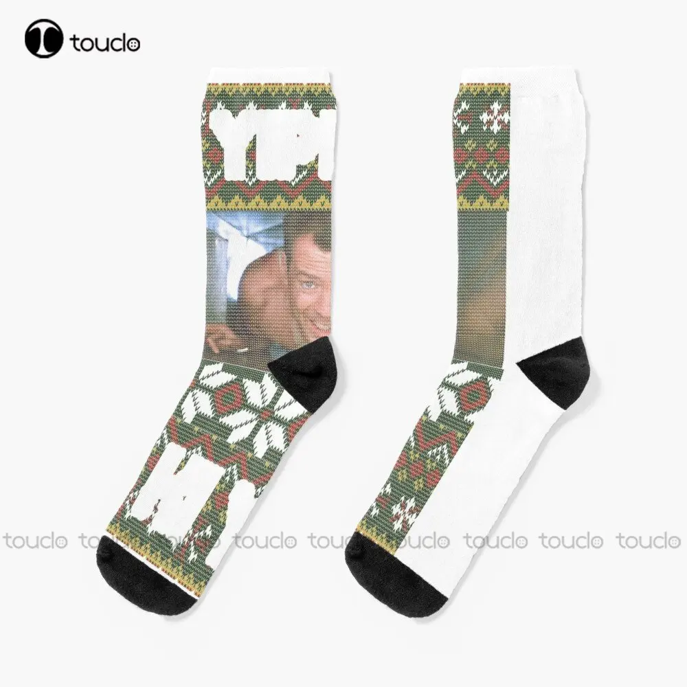 

Yippee Ki Yay Уродливый Рождественский свитер Die Hard Tribute Socks мужские черные носки 360 ° цифровая печать пользовательский подарок забавная уличная одежда