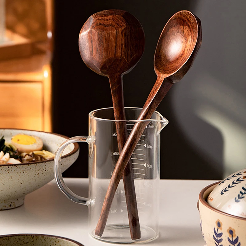1pc Long Handle Ramen Wooden Spoon Japanese Kitchen Cooking Tableware Soup Teaspoon Catering Tablespoons Home Large Soup Ladle