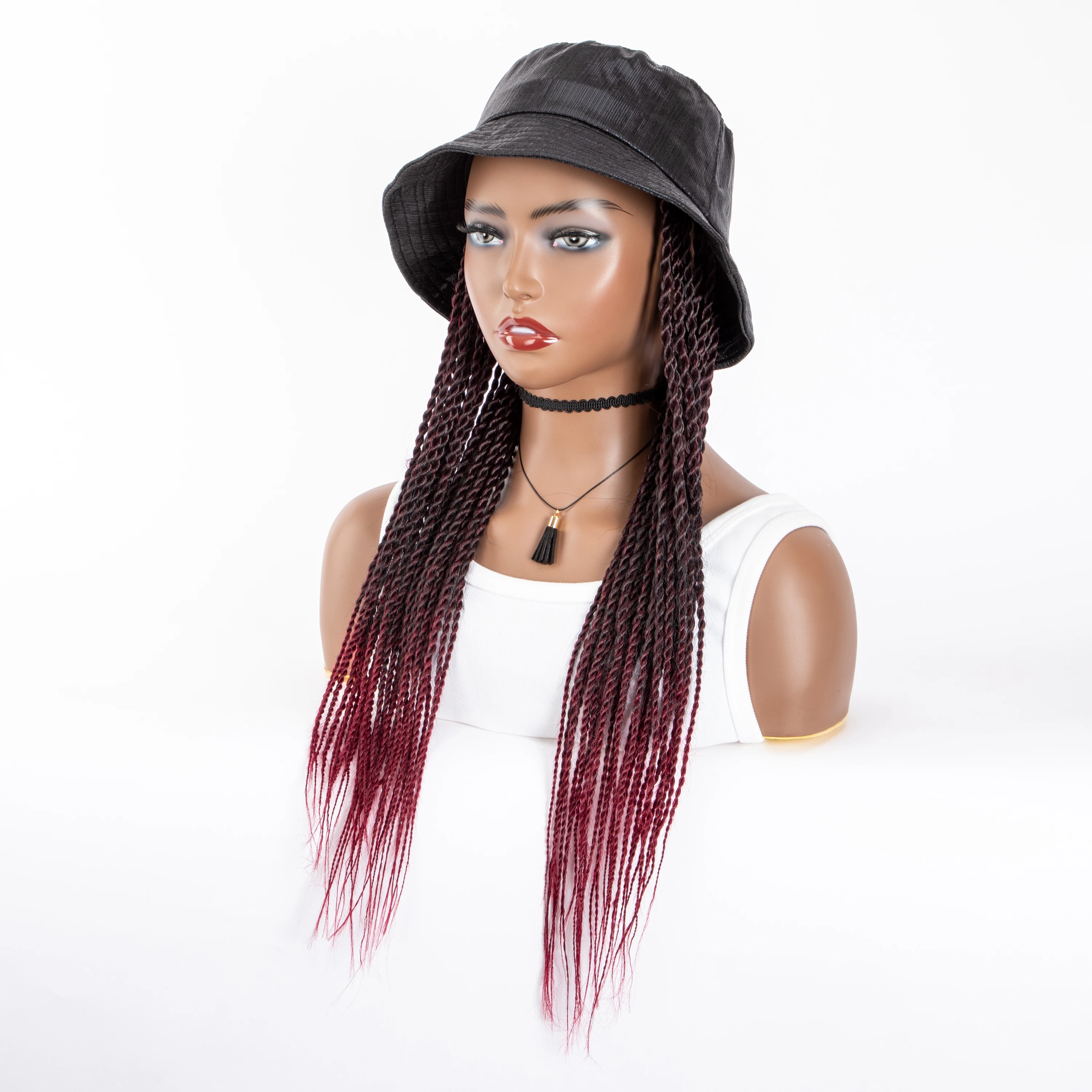 WIGERA Free Style Long Red Wine Braded Wig Braid Hair Extensions Synthetic  Twist Braid Wig With Hat Wig Cap For Black Women