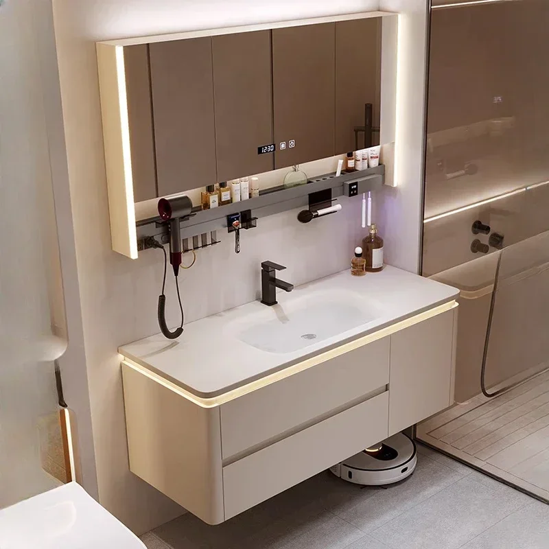 Simple Rock Plate Bathroom Cabinets Wall-mounted Fog-proof Design Smart Mirror Cabinets Home Furniture Arredo Bagno FYBC