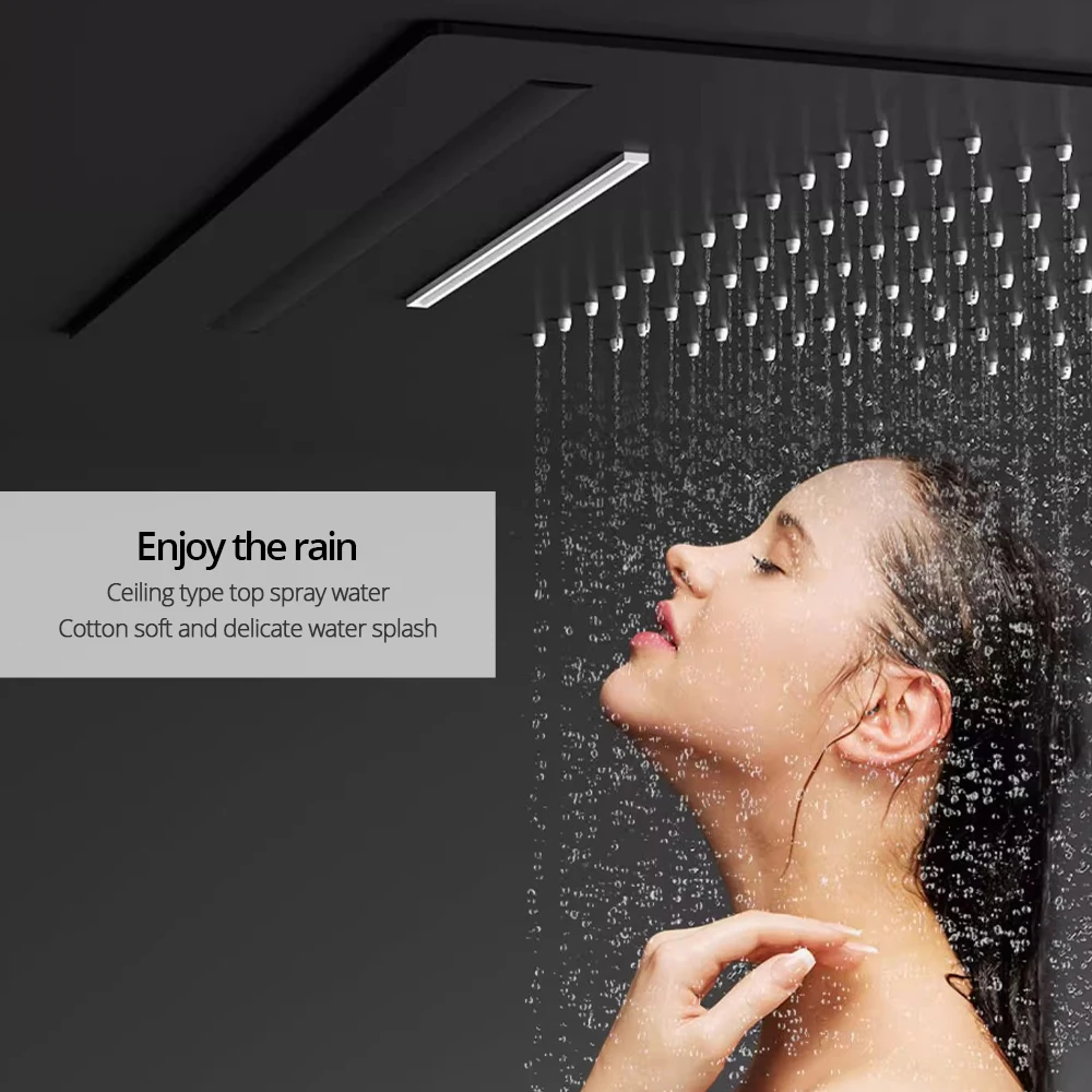 Embedded box Thermostatic Shower Faucet Gunmetal Ceiling Shower Head & Shelf Wall Mounted Mixer Tap Hot And cold Bathroom Tap