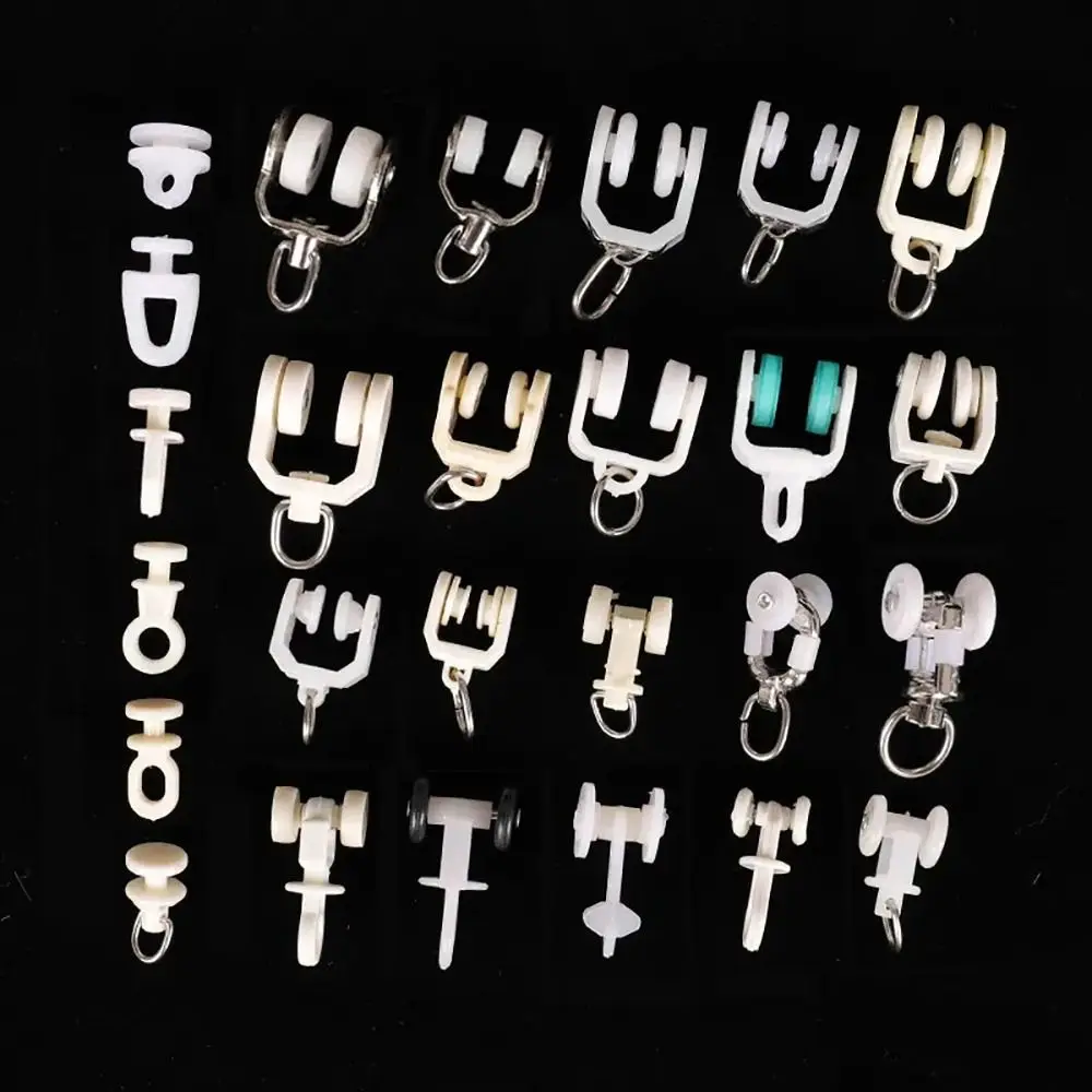 Mini Rubber Wheels Plastic Bearing Pulley 10Pcs Curtain Wheels Rail Straight Curved Track Rollers Curtain Rod Pulley Track Accessories Furniture Hardware