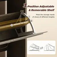 Rustic Gray Shoe Storage Cabinet, Slim Hidden Shoe Rack Organizer Cabinet, with 2 Flip Drawers & Open Storage & RGB Ligh 5