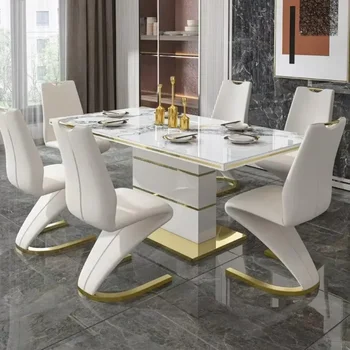 Marble Square Dining Table Set 4 Chairs and  6 Chairs,modern Luxury Gold with 6 Seater Restaurant Dining Room Furniture 1
