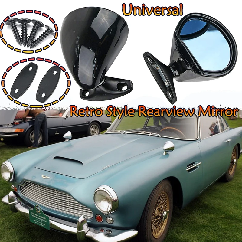 

Retro Style Door Side Wing Mirror Vantage Universal Shell Rearview Mirror Blue Lens For Classic Benz For VW Beetle Accessory