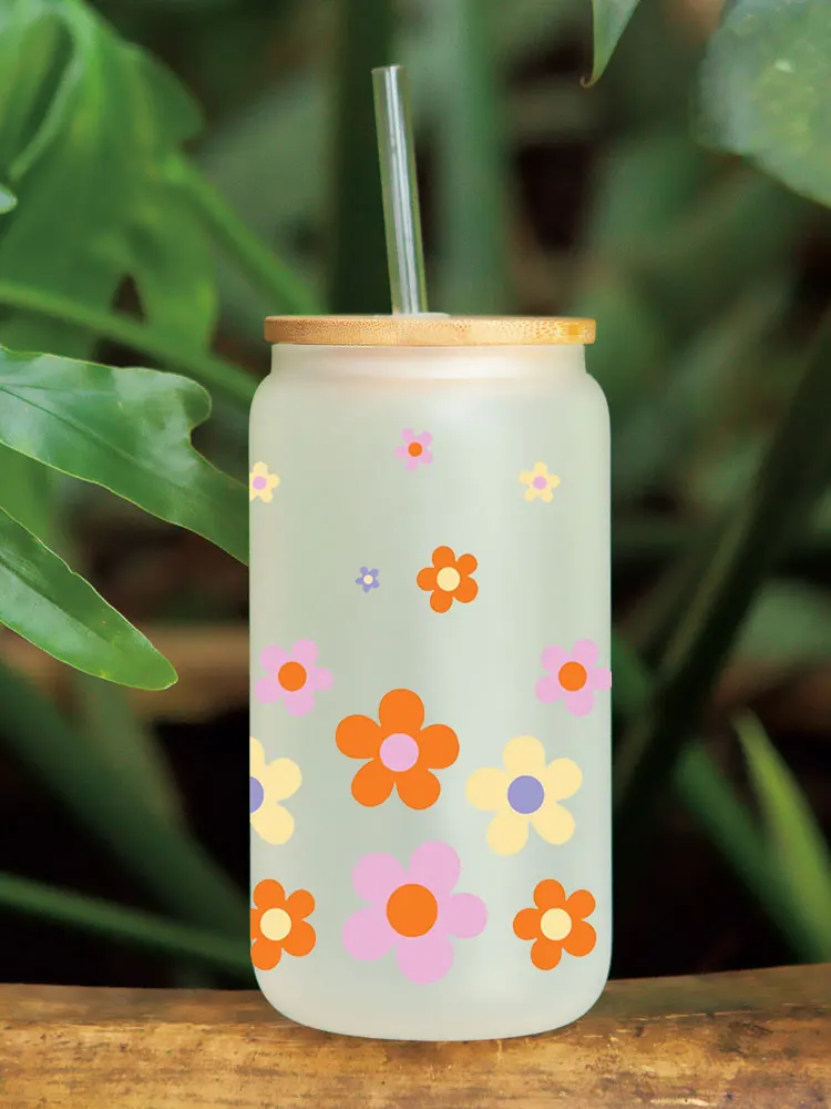 UV DTF Transfer Sticker Flowers 16oz Libbey Glasses Wraps Bottles Cup Can DIY Waterproof Easy To Use Decals D10722 dtf transfer sticker