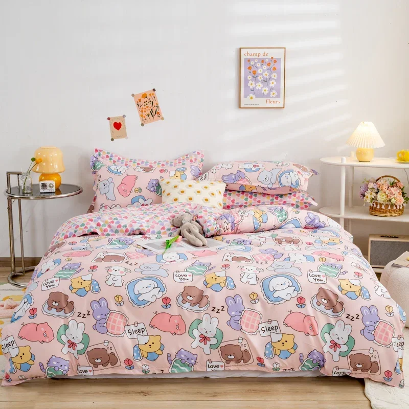 

Cute Bear Bedding Set Girls Boys Kids Single Double Size Flat Sheet Duvet Cover Pillowcase Bed Linens White Blue Home Text Rows