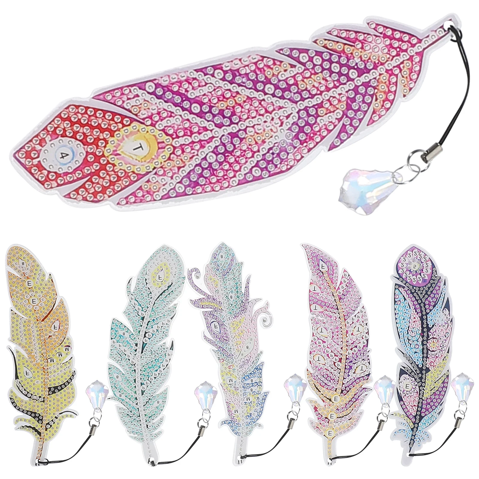 

1 Set of Diamond Painting Bookmarks DIY Plume Shape Book Markers Kits Plume Bookmark