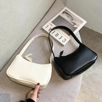 New Retro Soft PU Leather Women Shoulder Underarm Bags Casual Solid Color Small Top-Handle Handbags Ladies Fashion Shoulder Bags