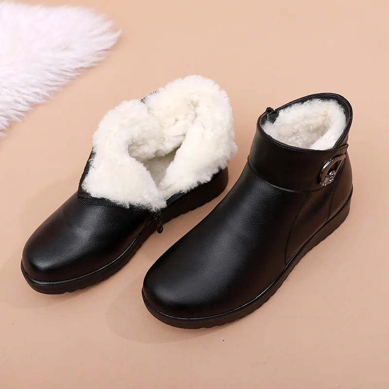 winter women's genuine leather ankle Wedges boots Casual Comfortable Warm Woman Snow Boots free shipping