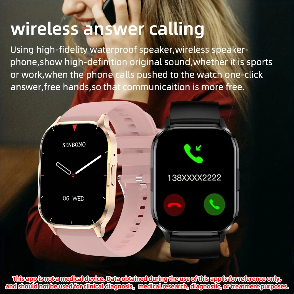 SENBONO AMOLED 스마트 워치 블루투스 통화 워치, 피트니스 트래커, 스포츠 스마트워치, 남녀공용, 2.01 인치 HD 올웨이 온 디스플레이