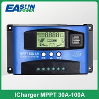 Contrôleur de charge MPPT pour panneaux solaires, 30A, 40A, 50A, 60A, 100A, 12V, 24V, pour touristes, avec écran LCD et port USB 1