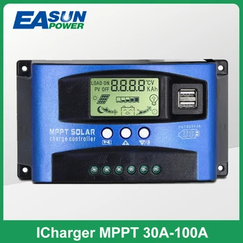 MPPT 태양광 충전 컨트롤러, 듀얼 USB LCD 디스플레이, 태양 전지 패널 충전기 레귤레이터, 부하 포함, 30A, 40A, 50A, 60A, 100A, 12V, 24V