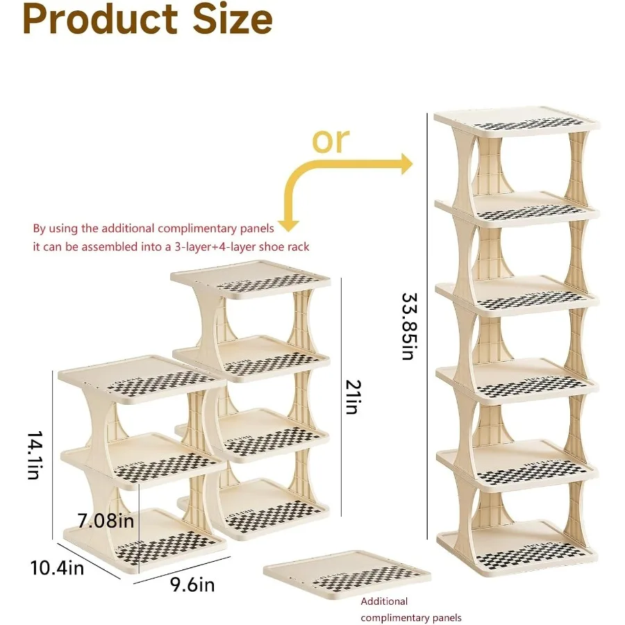 Vertical Shoe Rack 6 Tier Adjustable Shoe Organizer Small Shoe Shelf for Closet Narrow Entryway or Bedroom Easy to Assemble and