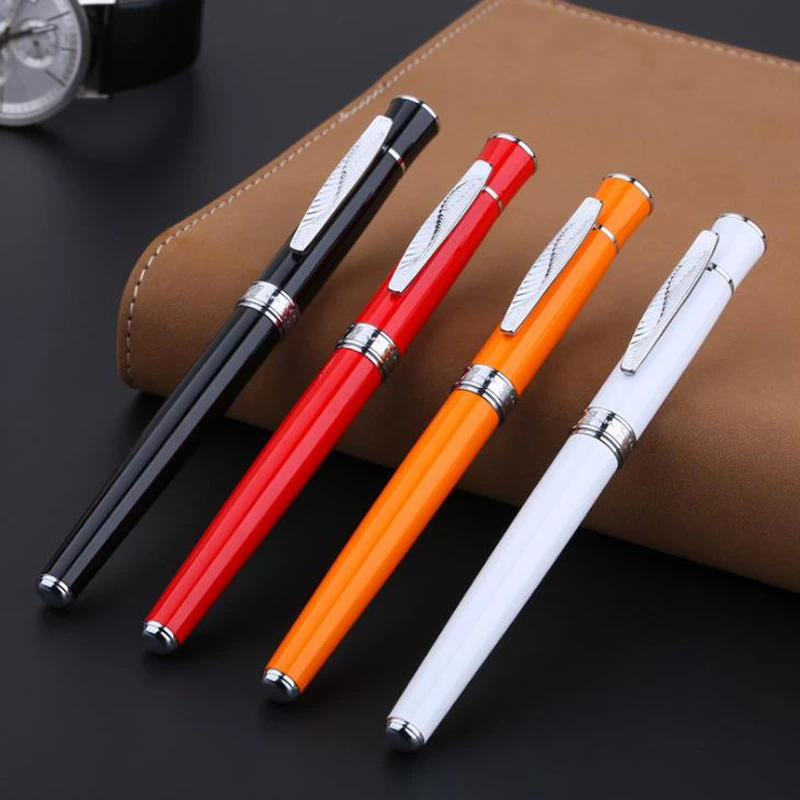 Picasso 607 Metal Vivid Red/Orange/White/Black Fountain Pen Silver Trim Fine Nib 0.5MM Ink Pen Luxurious Writing Gift Pen Set