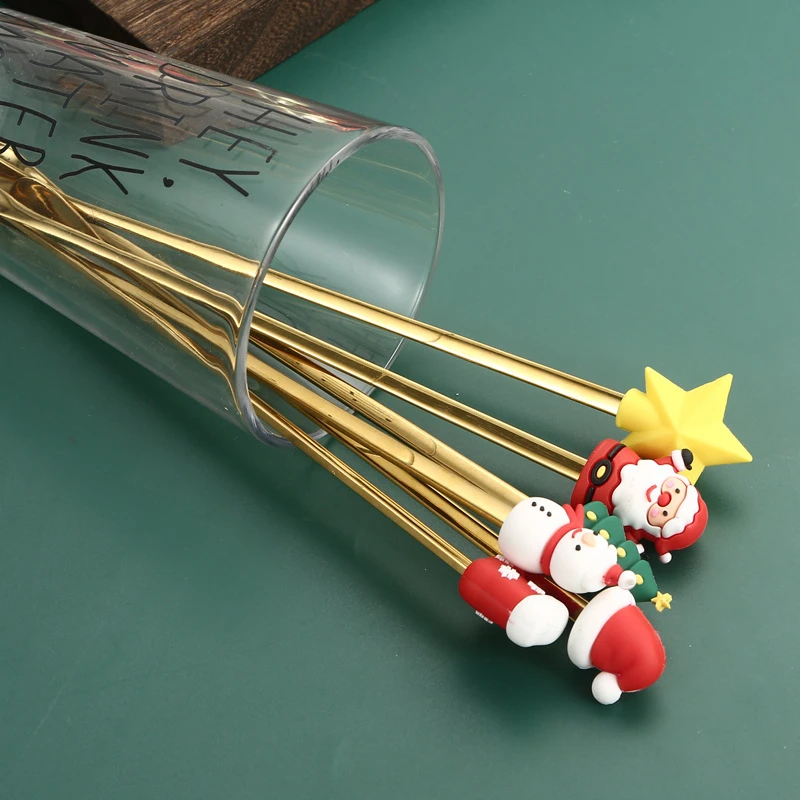 Christmas Series Long Handle Mixing Spoon Stainless Steel Coffee Honey Stirring Spoons Bar Whisky Stir Rod Bartender Accessories