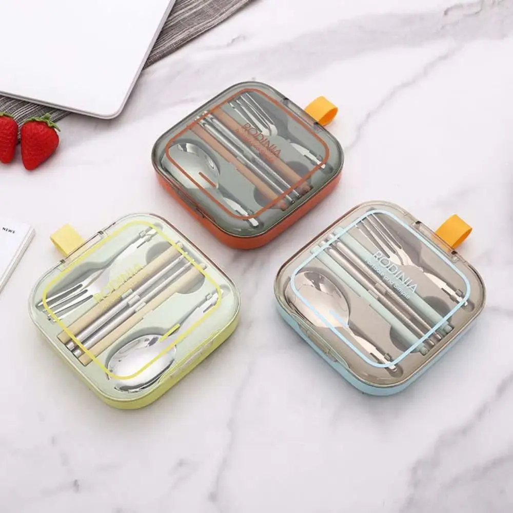 Foldable Stainless Steel Cutlery Set Removable with Square Box Flatware Set Space-saving Reusable Spoon Fork Chopstick 3pcs