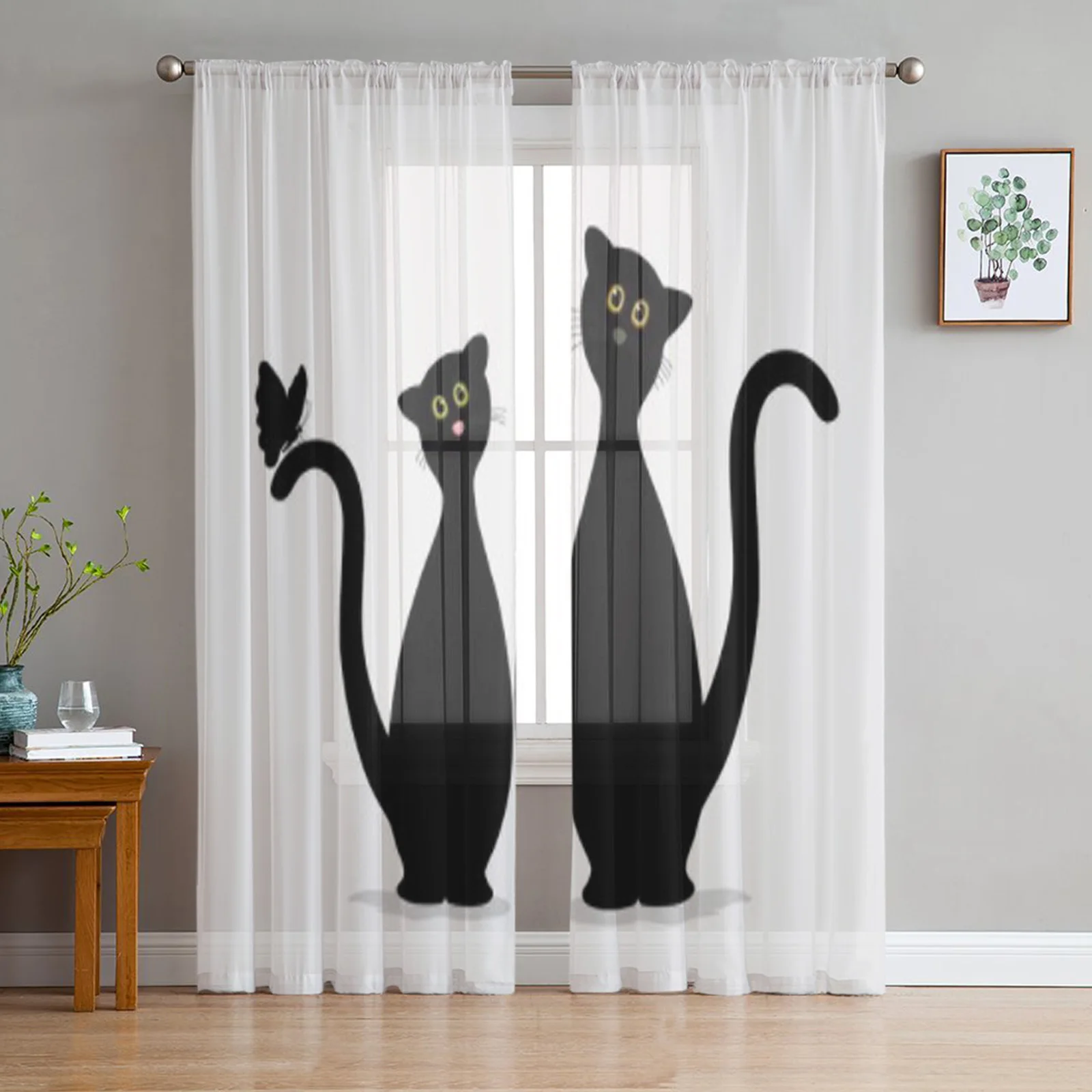 Cortinas de janela de gatos fofos para crianças, desenhos animados