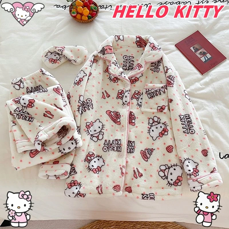 

Новинка, осенне-зимний бархатный утепленный костюм Hello Kitty с мультяшным рисунком Ins, домашняя одежда с длинным рукавом для девушек, домашняя одежда, милая одежда для девушек