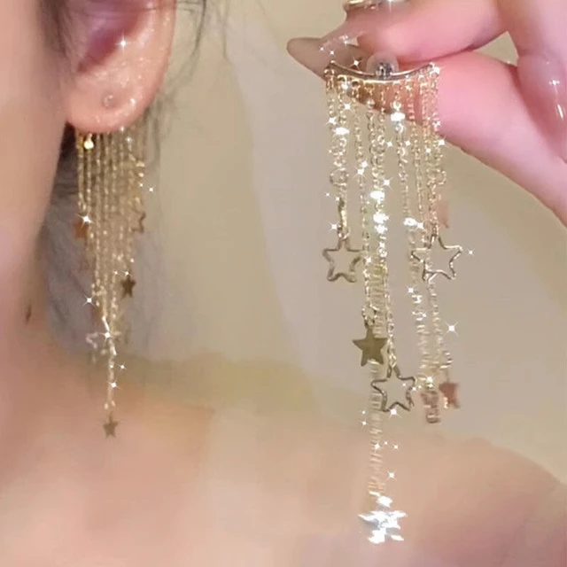 Sparkling Zircon Stars Long Tassel Dangle Earring for Women Exquisite Rhinestone Snowflake Flower Drop Earring Christmas Jewelry