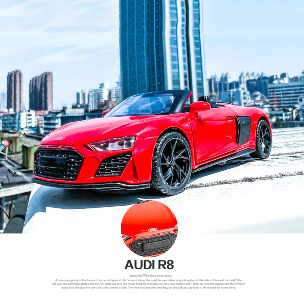 

1/32 Audi R8 Spyder 2020 Sports Car Model Toy Alloy Diecast Simulation Scale Vehicles Music Light Pull Back Decorations for Kids