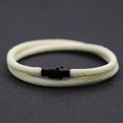 Minimalist Double Layer Men's Rope Bracelet with Magnetic Buckle - Stylish Gift - L 20.5cm 8Inch (White)