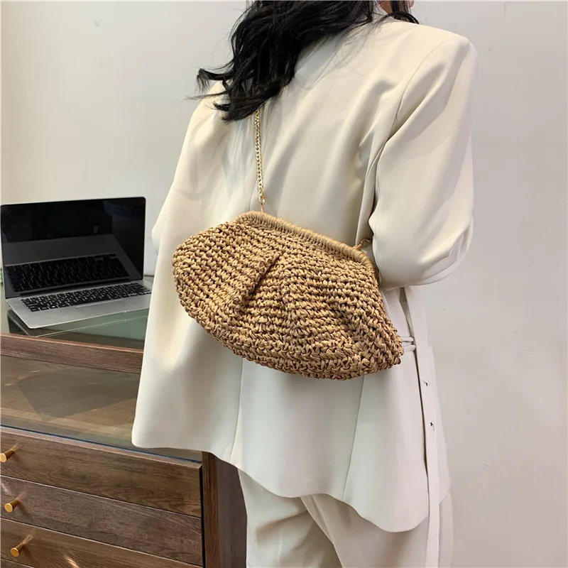 Straw Dumpling Clutch Bag Woven Straw Tote Clutch Purse For Women Summer Beach Bag Wicker Clutch Straw Purses For Women