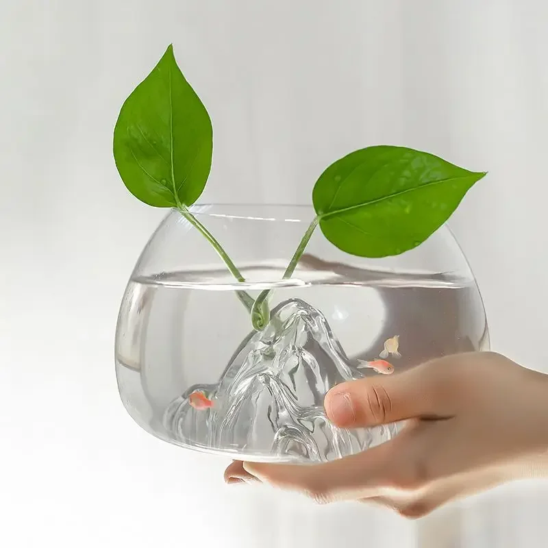 Iceberg Fish Tank Desktop Transparent Mini Living Room Home Office Thickened Creative Circular Fish Tank for Small Ornamental Fishs