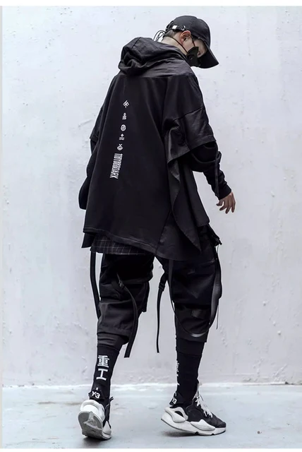  Sudadera con capucha de algodón con cuello doble ninja Techwear  Harajuku para hombre, sudaderas con capucha Hip Hop Streetwear Sudaderas,  Negro - : Ropa, Zapatos y Joyería