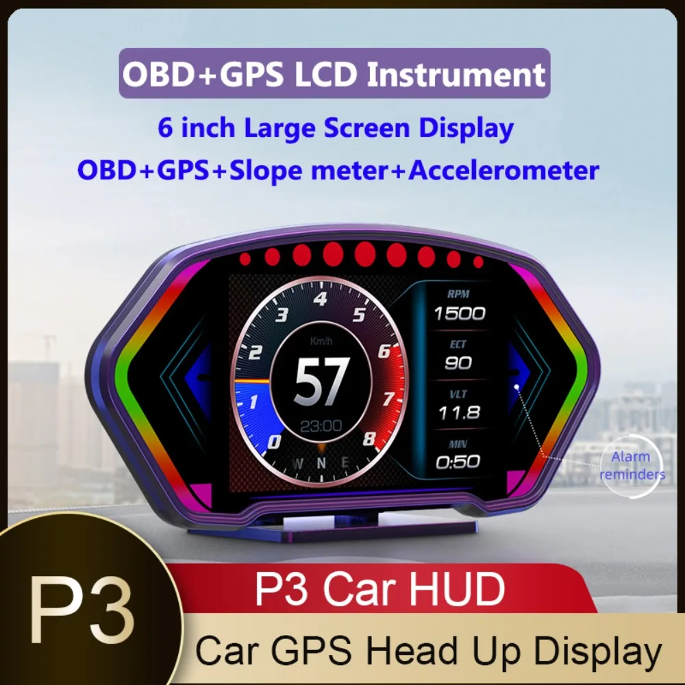 

P3 Head Up Display OBD GPS Digital HUD Car Speedometer Slope Meter Speed Alarm Smart Gauge Water Temp Auto Odometer Tachometer