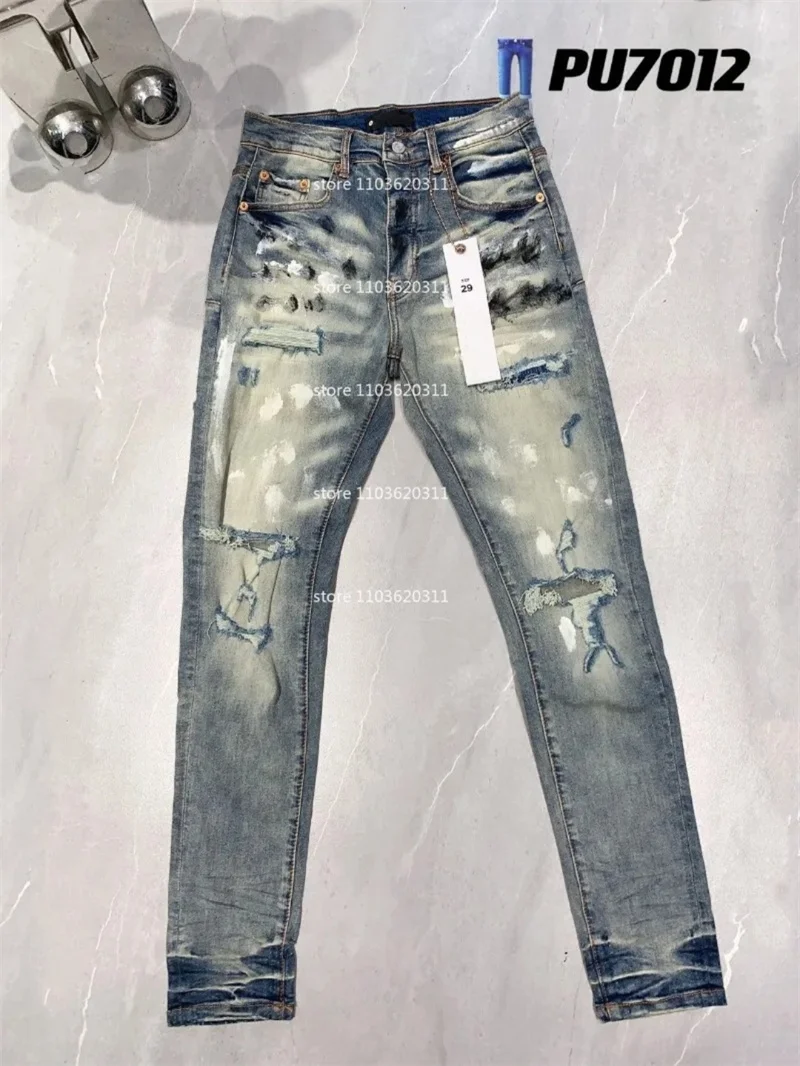 

broek Jeans Purplest Summer Hole Hight Quality Embroidery Jean Trousers Mens 2024 New skinny streetwear pants for men