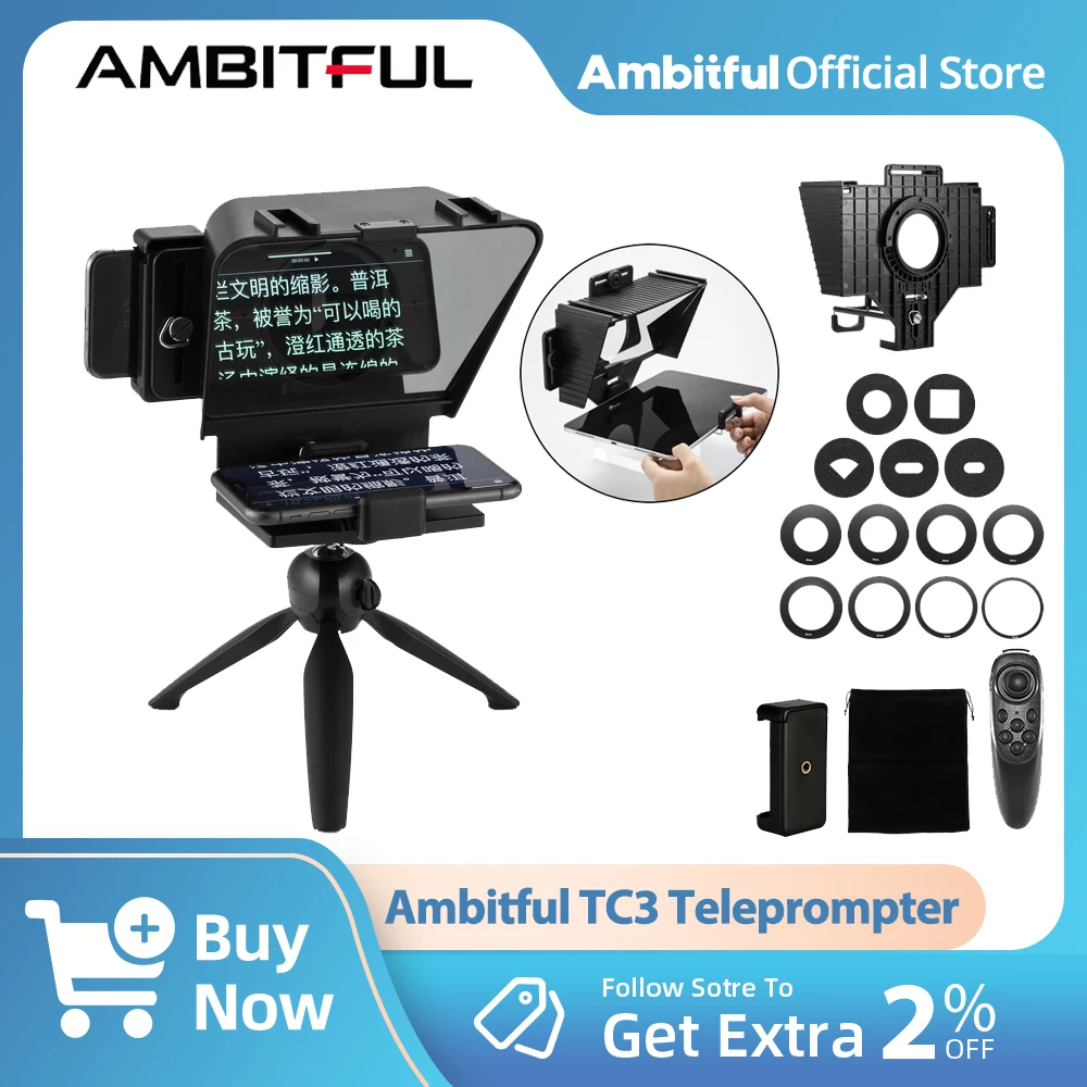 Ambitful TC3 Mini Teleprompter Phone & DSLR Recording Portable Inscriber Mobile Teleprompter Artifact Video With Remote Control