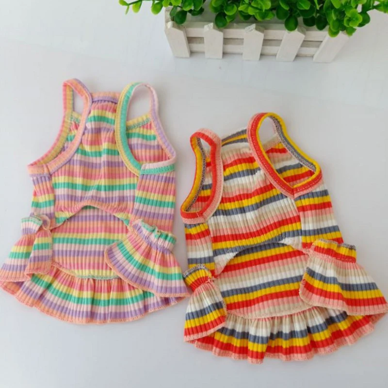 Rainbow Suspender Skirt Dog Clothes Cute Sweet Pet Princess Dress Color Striped Cherry Cat Skirt Skin Friendly Pet Dog Supplies