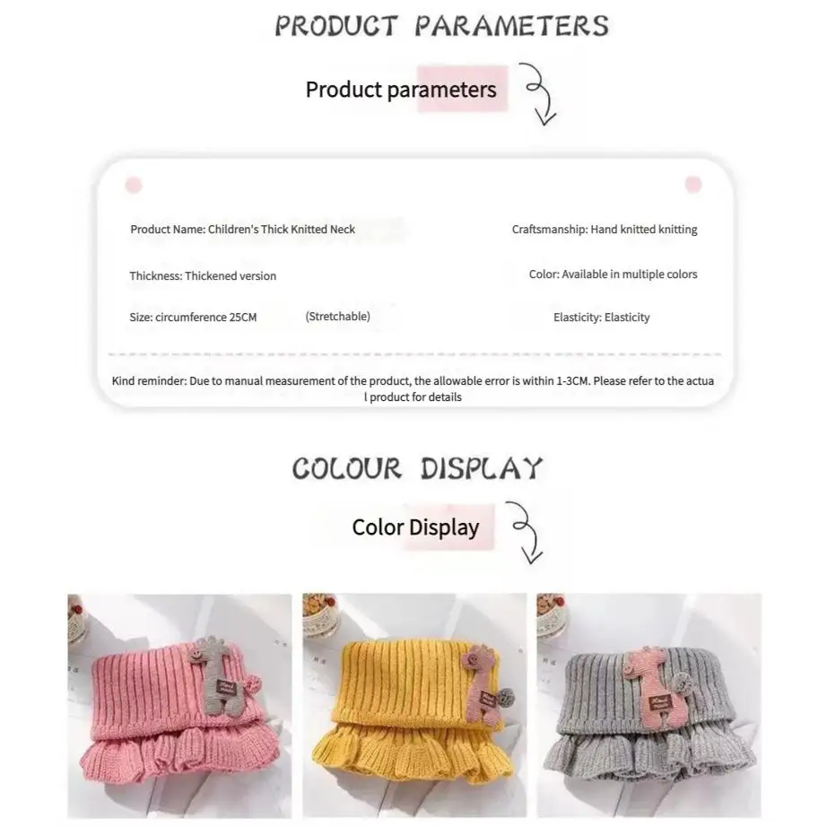 Winter Warm Scarf for Boys Girls Children Baby Neckwarmer Thick Collar Neckerchief Cotton Knitted Scarf