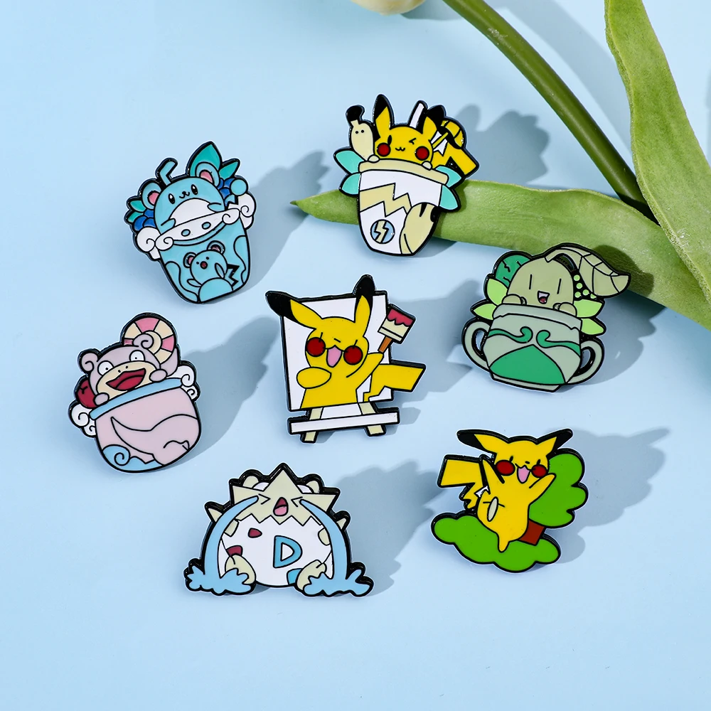 Cartoon Pikachu brooch Cute Chikorita Togepi Enamel Pin Clothes Backpack Jewelry Metal Badge Accessories gift 7 Pcs enamel pins metal brooch enamel brooch