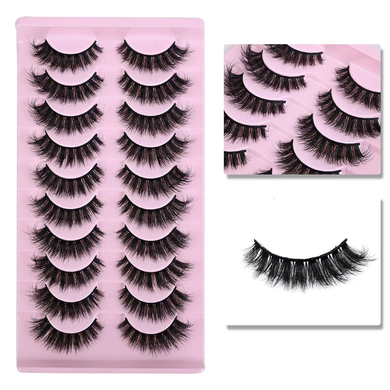 False Eyelashes 10 Pairs Pack Cat-Eye Fluffy Faux Mink 8D Wispy Dramatic Long Thick Volume fake eyelashes,eyelash set